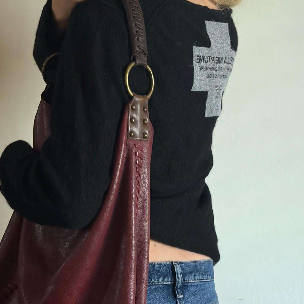 Vintage Burgundy Leather Shoulder Bag