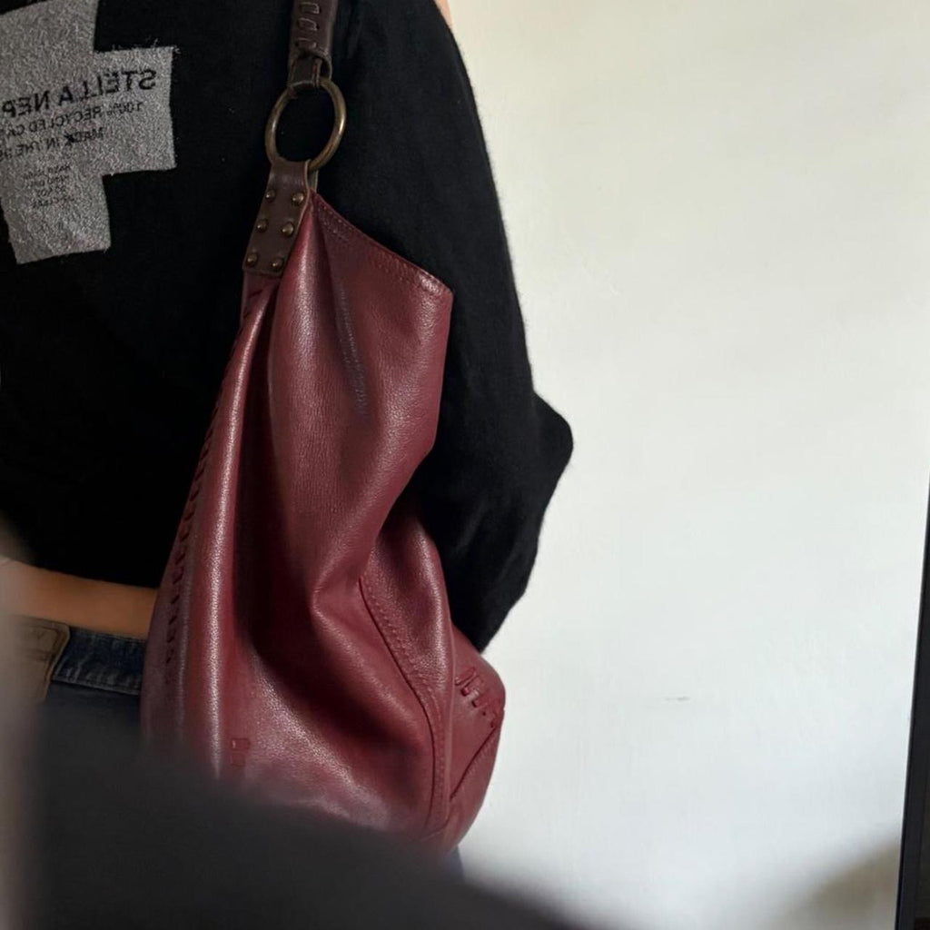 Vintage Burgundy Leather Shoulder Bag