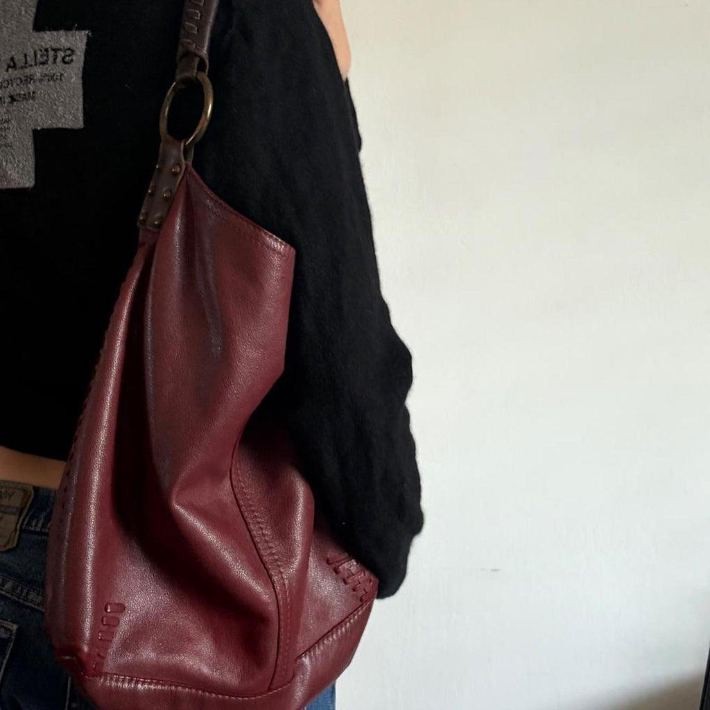 Vintage Burgundy Leather Shoulder Bag