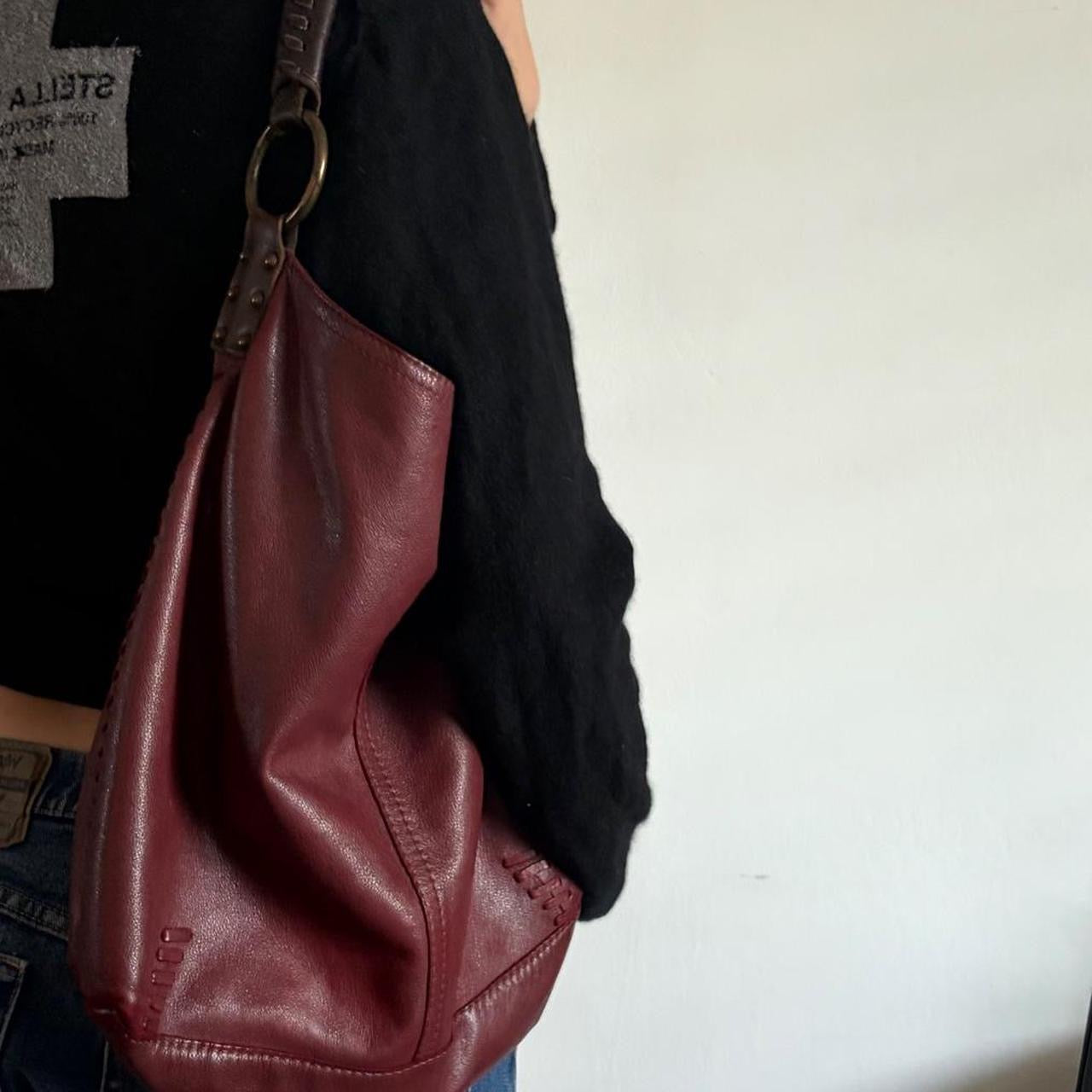 Vintage Burgundy Leather Shoulder Bag