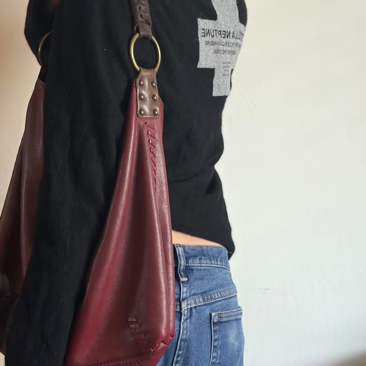 Vintage Burgundy Leather Shoulder Bag